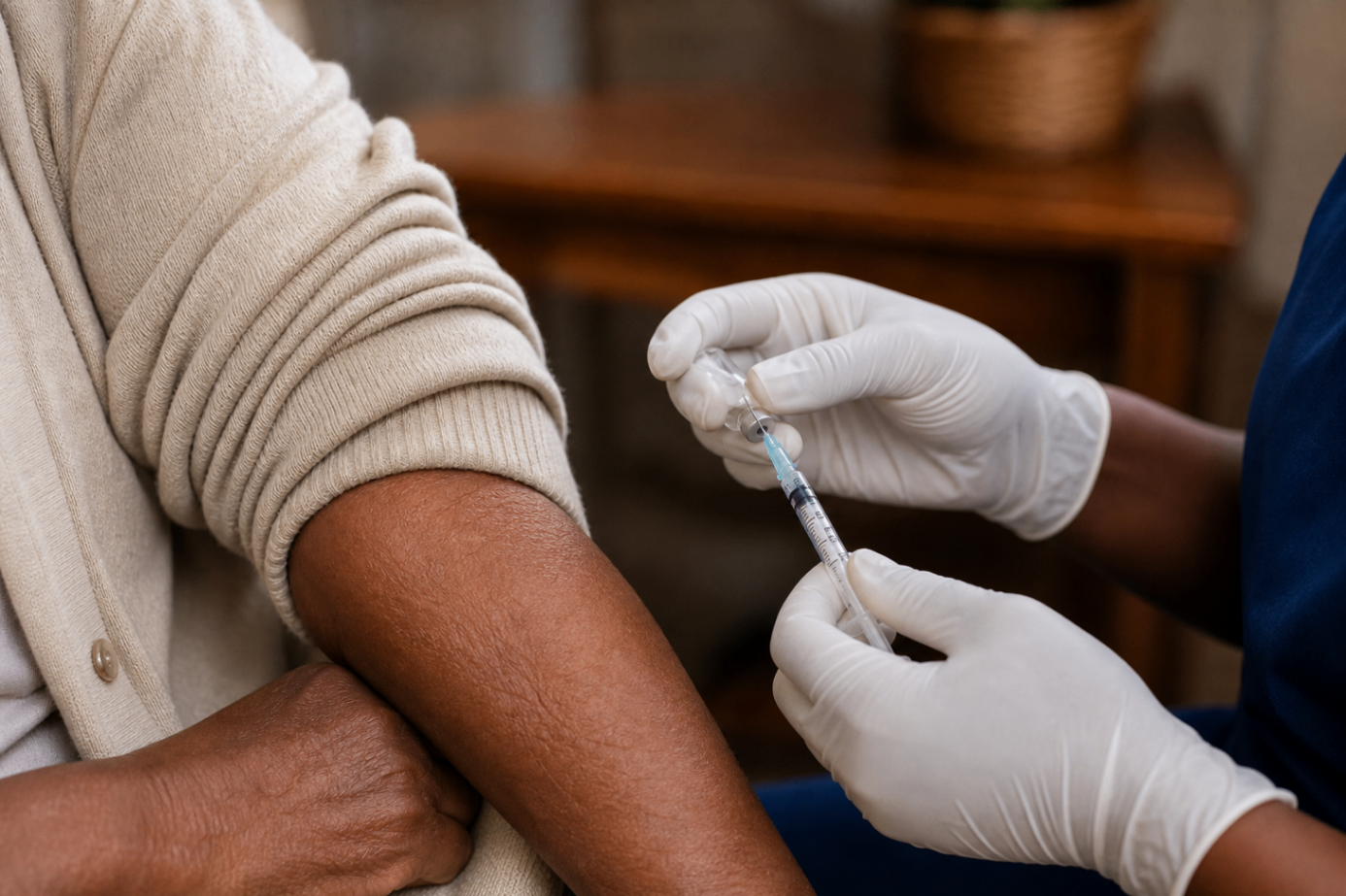 Préparation d'une injection à domicile par une infirmière